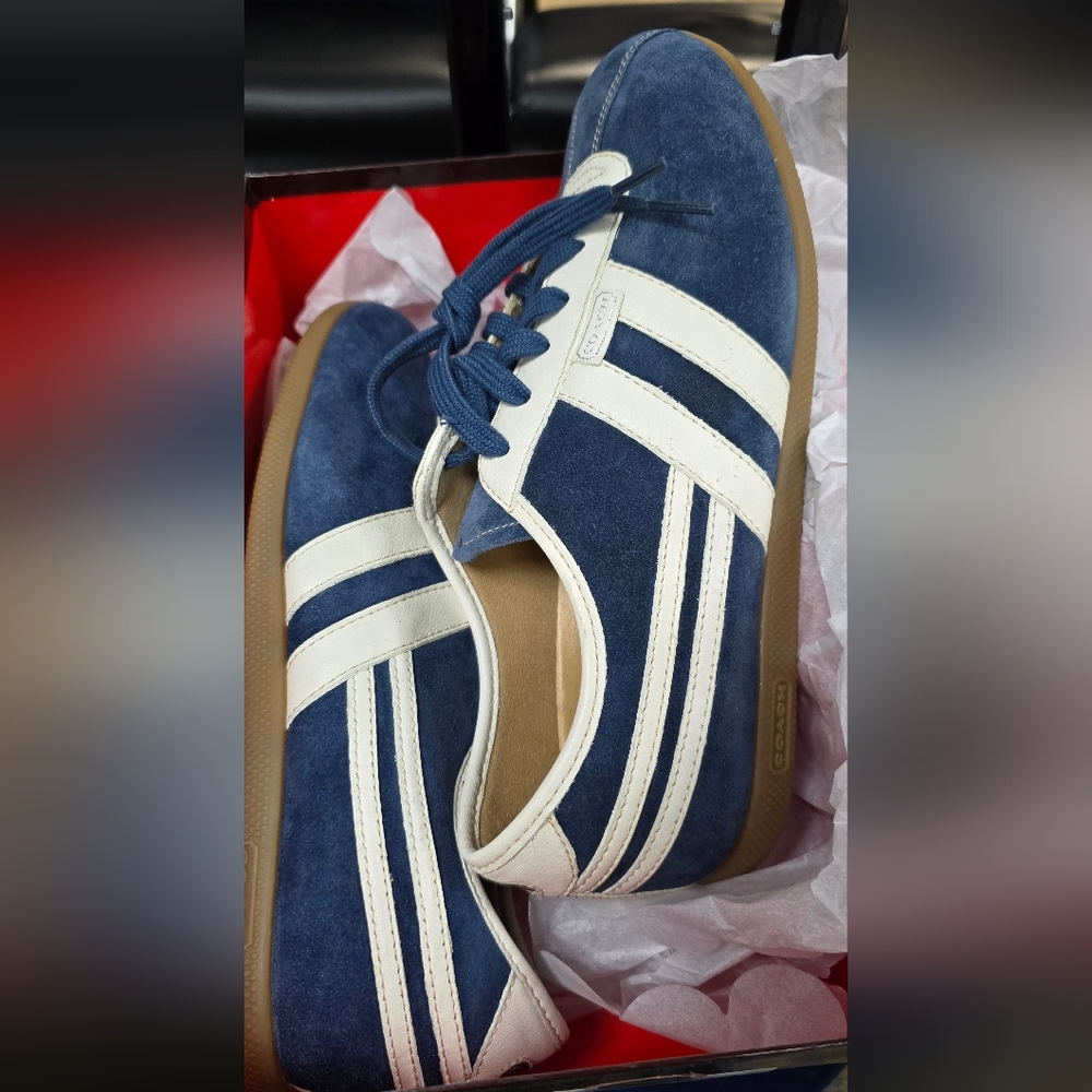 Coach Frasier Retro Sneakers in blue suede and White - Picture 8 of 11